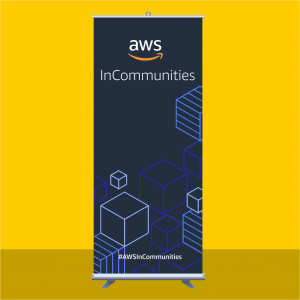 Pullup stand with Blue print blocks design